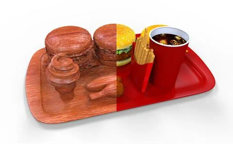 3D Rendering Wood Section Fast Food Stock Illustration