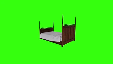 3D rendering of a wooden bed with white bedding on a bright background Stock Footage 303594709
