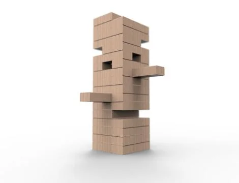 3D rendering of wooden blocks tower game isolated in white background. Stock Illustration