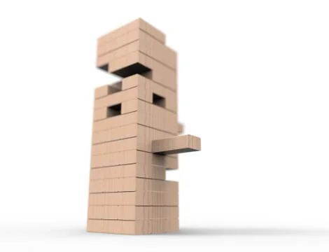 3D rendering of wooden blocks tower game isolated in white background. Stock Illustration