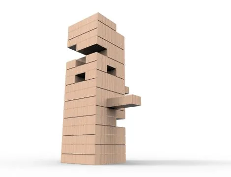 3D rendering of wooden blocks tower game isolated in white background. Stock Illustration