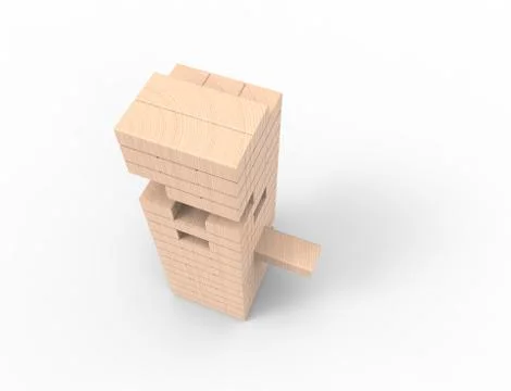 3D rendering of wooden blocks tower game isolated in white background. Stock Illustration