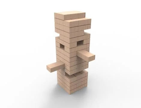 3D rendering of wooden blocks tower game isolated in white background. Stock Illustration