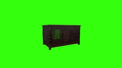 3D rendering of a wooden cabinet with a vibrant green background Stock Footage 297584533