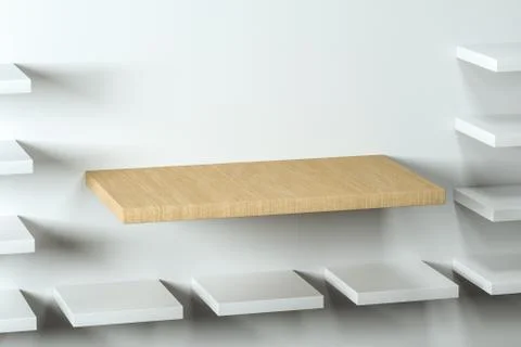 3d rendering, the wooden cubic platform in the white empty room. イラスト素材