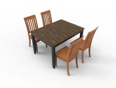 3D rendering of a wooden dinner table with 4 chairs Stock Illustration