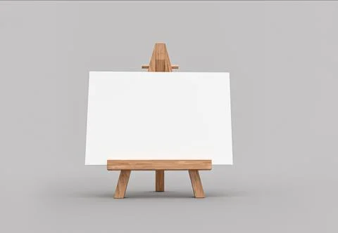 A 3D rendering of a wooden easel with an empty canvas isolated on a gray back Illustrazione stock