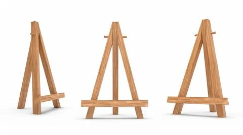 3D rendering of wooden easel frames isolated on a white background Illustrazione stock