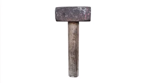 3D rendering of a wooden mallet with stone head on a white background Stock Footage 284237626