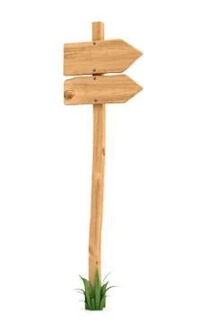 3d rendering of a wooden pole with some grass on it's base and two blank arrows Stock-Illustration