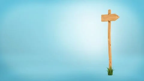 3d rendering of a wooden pole with some grass on it's base and blank arrow on Stock Illustration