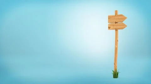 3d rendering of a wooden pole with some grass on it's base and two blank arrows Stock Illustration