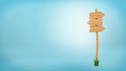 3d rendering of a wooden pole with some grass on it's base and three blank Stock Illustration