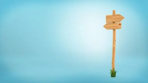 3d rendering of a wooden pole with some grass on it's base and two blank arrows Stock Illustration