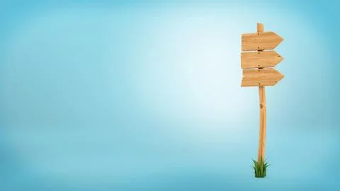 3d rendering of a wooden pole with some grass on it's base and three blank Stock Illustration