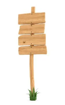 3d rendering of a wooden post with four square boards for information. Ilustración de archivo