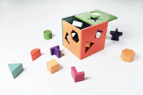 3D Rendering of a wooden sorting cube baby toy Stock Illustration