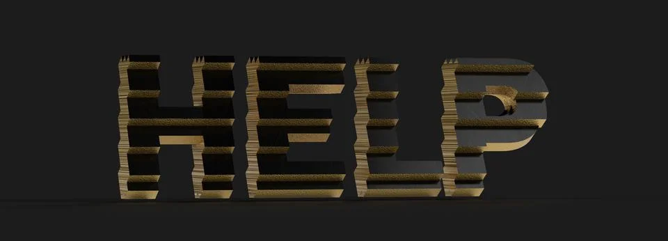 3d rendering of the word Help against the black background Stock Illustration