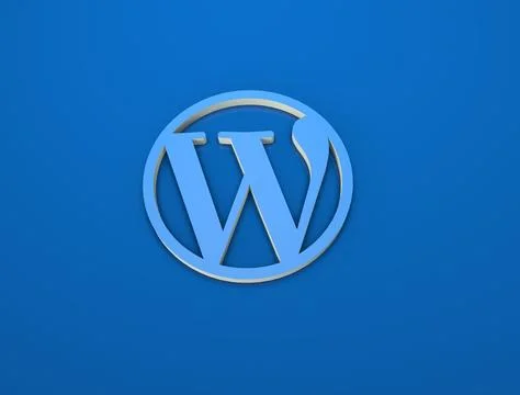 3d rendering of the WordPress Logo against a blue background Stock Illustration