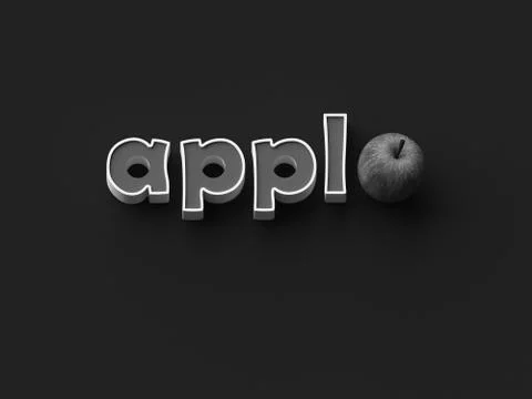 3D RENDERING WORDS 'appl'  AND AN APPLE ON PLAIN BACKGROUND Ilustração Stock