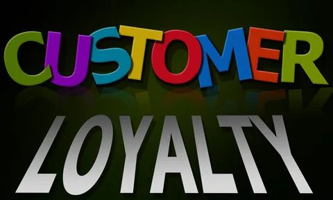 A 3d rendering of the words CUSTOMER LOYALTY composed of colorful letters on  Ilustración de archivo