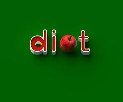 3D RENDERING OF WORDS 'di', AN APPLE AND 't' Stock Illustration