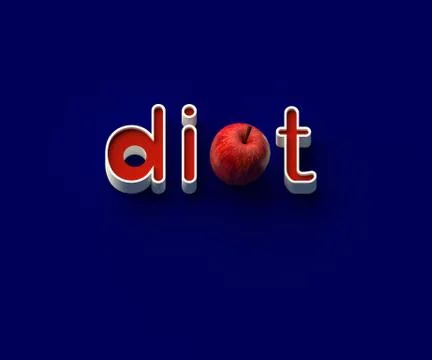 3D RENDERING OF WORDS 'di', AN APPLE AND 't' Stock Illustration