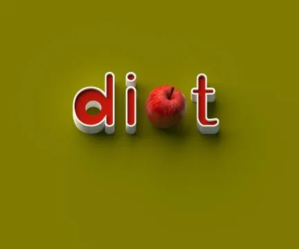 3D RENDERING OF WORDS 'di', AN APPLE AND 't' Stock Illustration