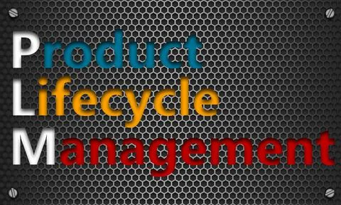 3D rendering of words product, lifecycle, management on mesh hexagon backgrou Stock Illustration