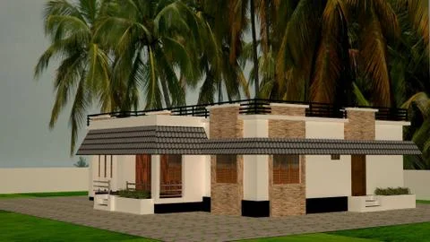 3D Rendering work of an architecture home at Kerala India Stock Illustration