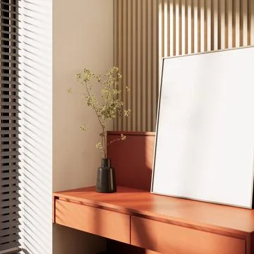 3d rendering working desk in bedroom decoration with wooden wall, empty cas.. Stock Illustration
