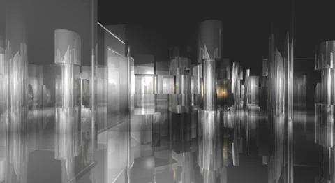 3d rendering, Workplace. Modern office interior, stairs, clean space in busin Stock Illustration