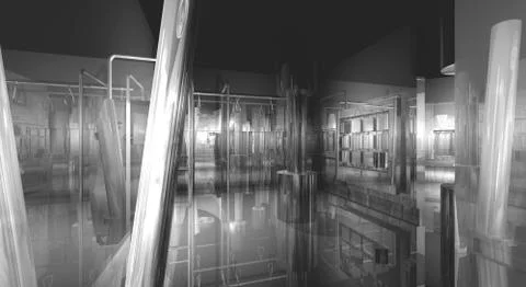 3d rendering, Workplace. Modern office interior, stairs, clean space in busin Stock Illustration
