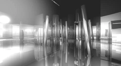 3d rendering, Workplace. Modern office interior, stairs, clean space in busin Stock Illustration