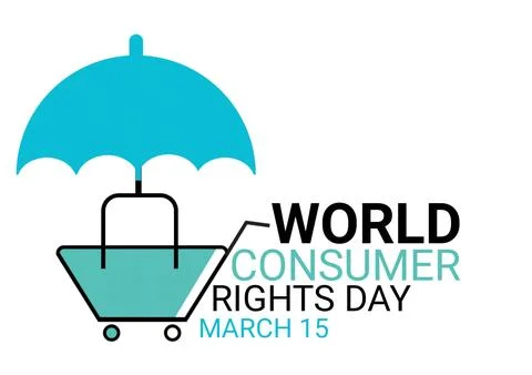 3D rendering World consumer rights day. March 15. Icon of a shopping cart Stock Illustration