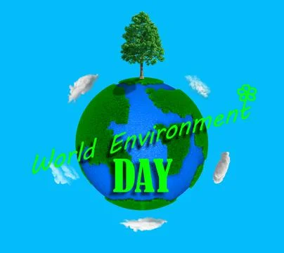 3D rendering World Environment Day. Globe with tree on blue background Stock Illustration