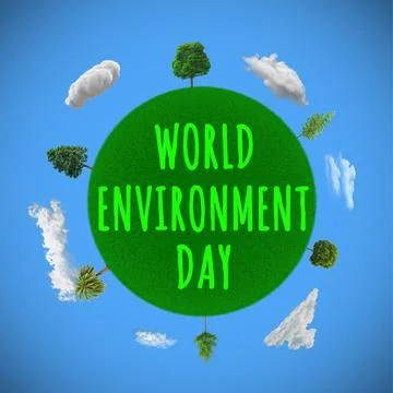 3D rendering World Environment Day. Globe with tree on blue background Stock Illustration