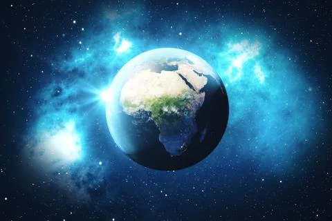3D Rendering World Globe. Earth Globe with Backdrop Stars and Nebula. Earth Stockillustratie