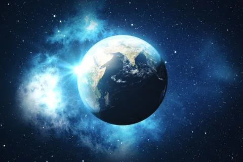 3D Rendering World Globe. Earth Globe with Backdrop Stars and Nebula. Earth Stockillustratie