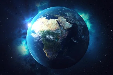 3D Rendering World Globe. Earth Globe with Backdrop Stars and Nebula. Earth Illustrazione stock