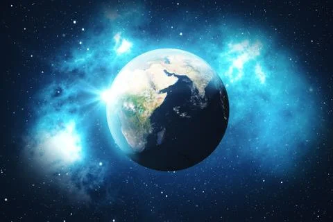 3D Rendering World Globe from Space in a Star Field Showing Night Sky With Stars イラスト素材