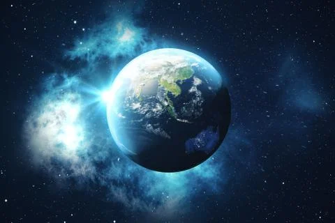 3D Rendering World Globe from Space in a Star Field Showing Night Sky With Stars Illustrazione stock