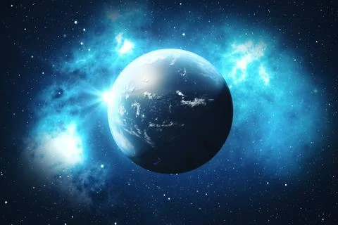 3D Rendering World Globe from Space in a Star Field Showing Night Sky With Stars Stock Illustration