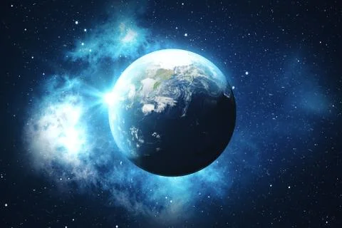 3D Rendering World Globe from Space in a Star Field Showing Night Sky With Stars Stockillustratie