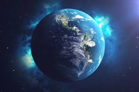 3D Rendering World Globe from Space in a Star Field Showing Night Sky With Stars Stock Illustration