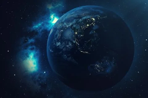 3D Rendering World Globe from Space in a Star Field Showing Night Sky With Stars Stock Illustration