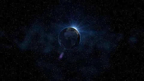 3D Rendering World Globe from Space. Blue Sunrise View From Space. Showing Night Stock Photos