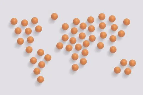 A 3D rendering of a world map with all continents illustrated with the little Stock Illustration