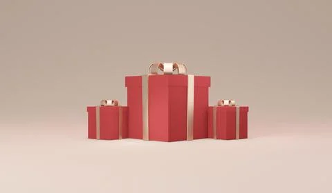 3D Rendering of wrapped gift box on horizontal background in red beige them.. Stock Illustration