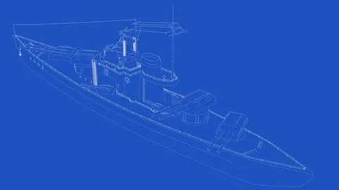 3d rendering of a WW2 battleship blueprint Stock-Illustration